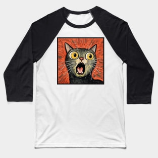 Shocked Cat Cartoon Vintage Cartoon Cat Crazy Baseball T-Shirt